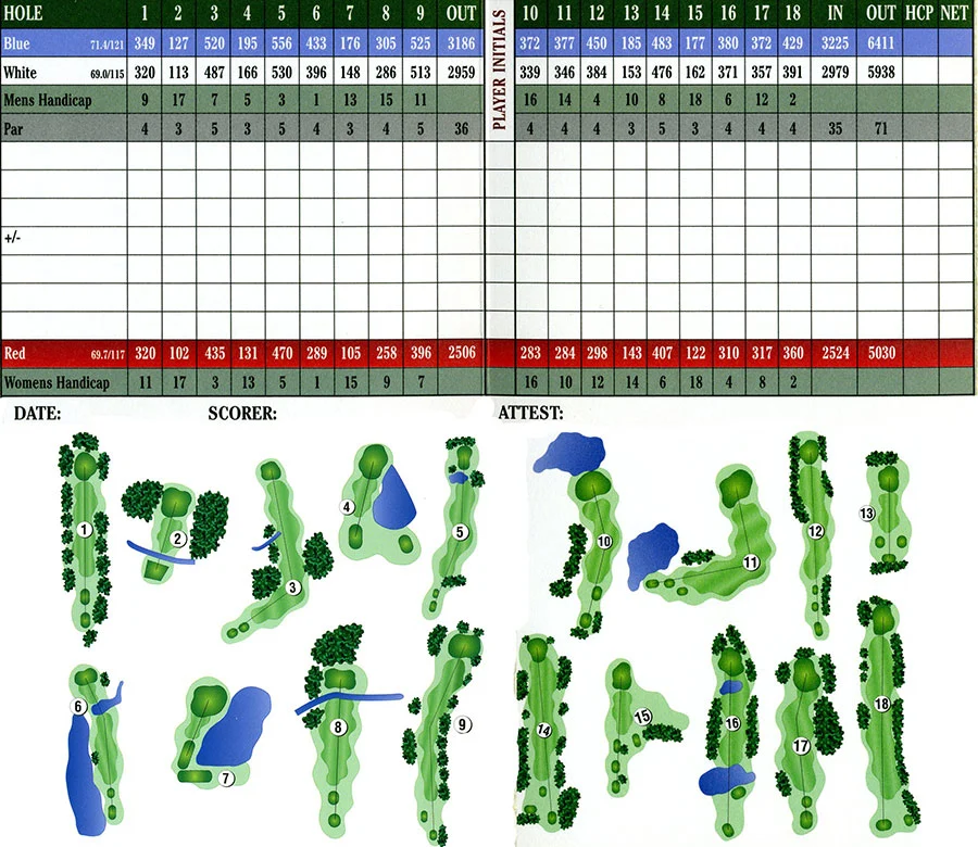 Bellevue Course Scorecard